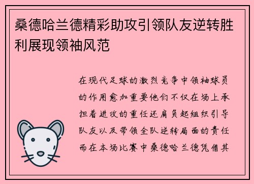 桑德哈兰德精彩助攻引领队友逆转胜利展现领袖风范 桑德哈兰德精彩助攻引领队友逆转胜利展现领袖风范
